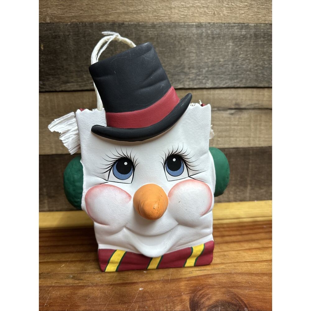 ceramic luminary bag snowman with top hat 9”